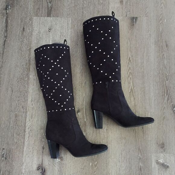 A.n.a Women's Brown Studded Faux Suede Knee High Heeled Boots Size 8 - Picture 1 of 8